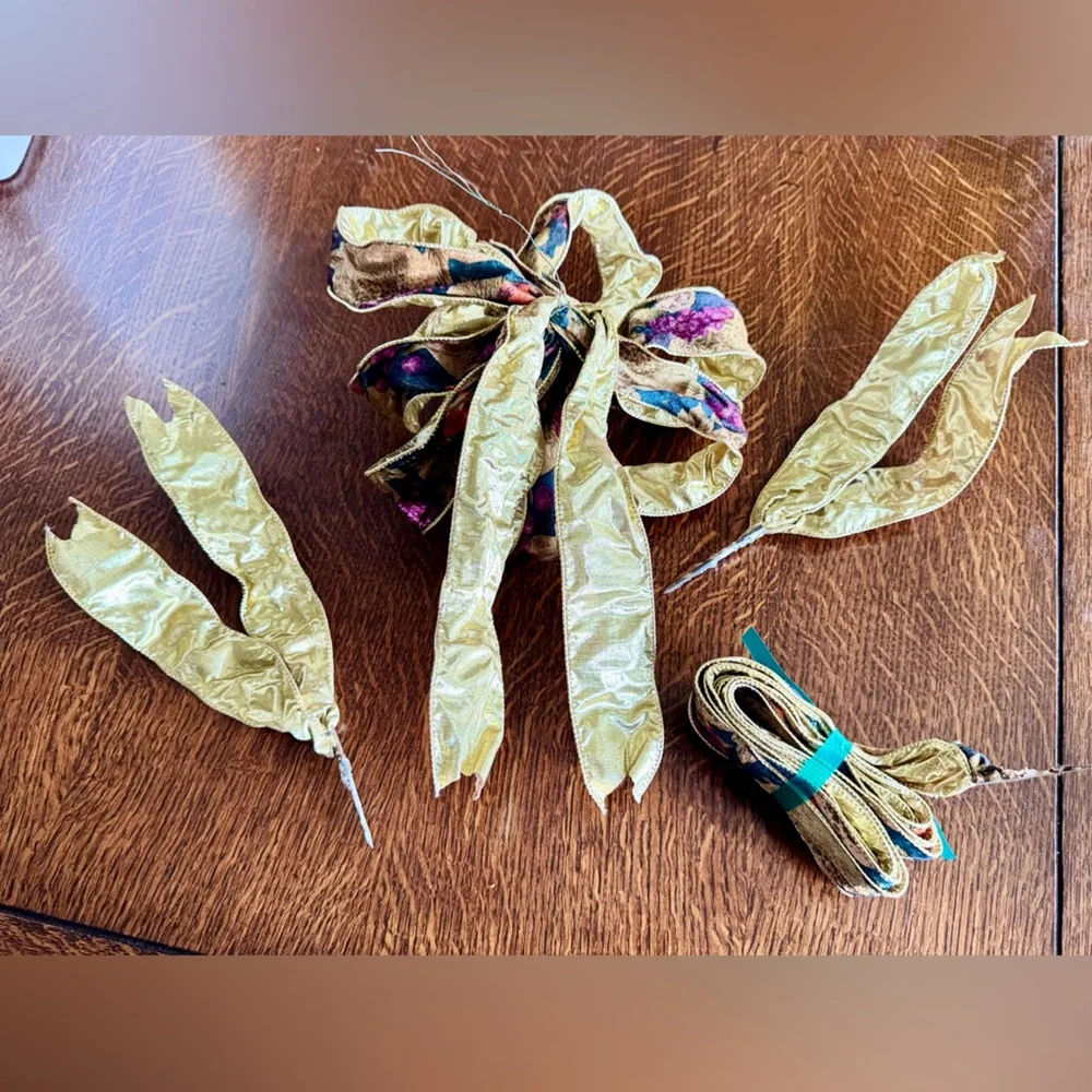 CUSTOM Gold Plum Floral Wired Bow Ribbon Set Floral Arrangement Gift Bows Wreath